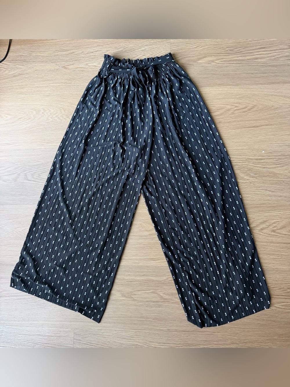 Black Wide Leg Palazzo Pants with Micro Dot Print